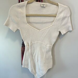 Abercrombie & Fitch Cream Ribbed Fitted Bodysuit
